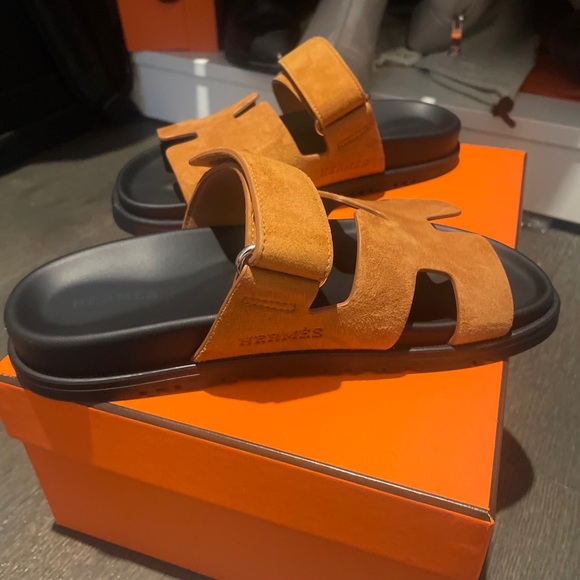 NIB HERMES authentic brown suede chypre sandals gold caramel new in box 35 5 - Picture 2 of 6